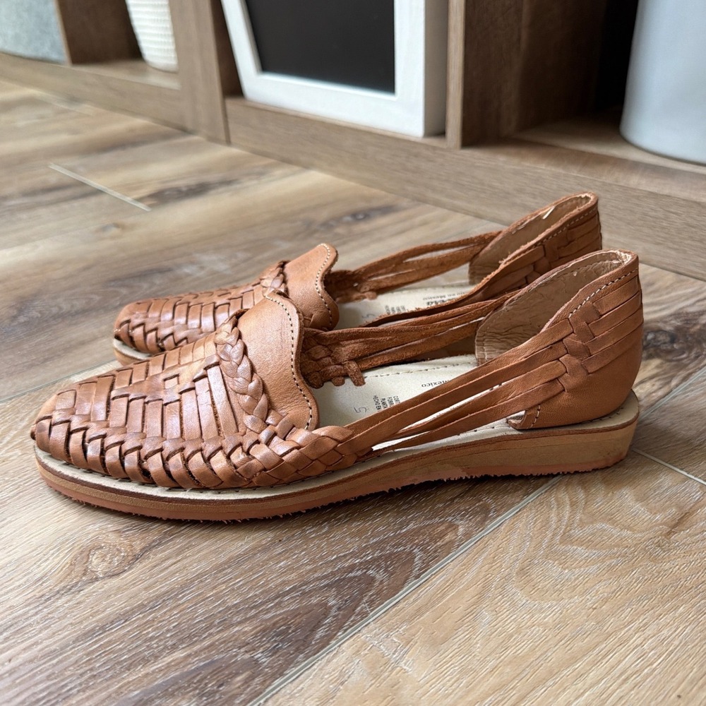 Huaraches Fisherman Sandals Womens 8  Tan Woven Leather Made in Mexico Mexican